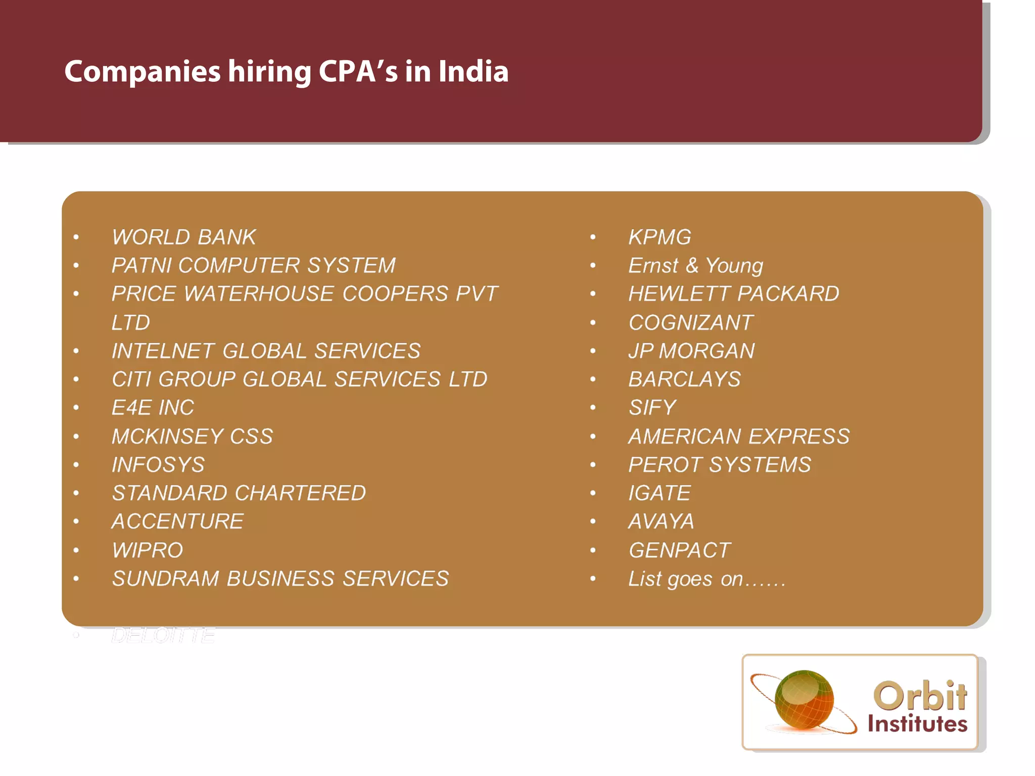 Companies hiring CPA’s in India