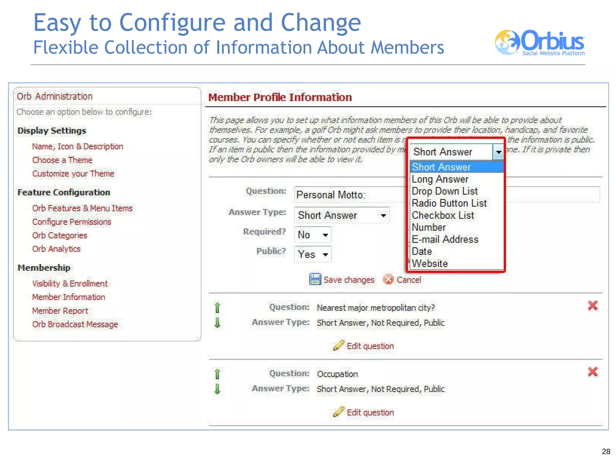 Easy to Configure and Change Flexible Collection of Information About Members 