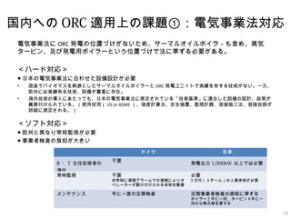ڤؤORCmϤn}٣늚I 
12 
늚IORCk늤λäŤʤᡢ`ޥ륪ܥ飭⺬ᡢ 
`ӥ󡢼Ӱkåܥ`ȤλäŤǷ˜ʤҪ롣 
ϩ`Ɍꣾ 
ձ늚I˺Ϥ碌OOӋҪ 
? bǥХޥԴȤ`ޥ륪ܥ`ORCk능˥åȤǌgФ뼼gʤһ 
ŷݤˤόgФ뼼gO䤬N˴ڡ 
? ⼼gΌˤäƤ⡢ձ늚IҎƤ롸gʡmϤOOӋߤ 
xոƤ롣ʹòãJIS or ASMEӋ㷨ȫáOҕӋܽʩܽӼ 
ԔҎ롣 
եȌꣾ 
ŷݤȮʤ곣rOҕҪ 
Iߗʖˤؓ󤭤 
ɥձ 
B ?T μgߤ 
x 
Ҫk늳1,000kW ϤǤϱҪ 
rOҕҪ 
ǳrh`Ǥͨˤꥪ 
ڥ``lƤ 
Ҫ 
34`ࣩˆTƤҪ 
ƥʥһȤζڗʖ˶IߗʖˤҎ̤˜ʤ 
ܥ`2һء`ӥ4һ 
ؤηֽʤҪ 
 