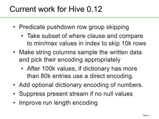Current work for Hive 0.12
Page 21
 