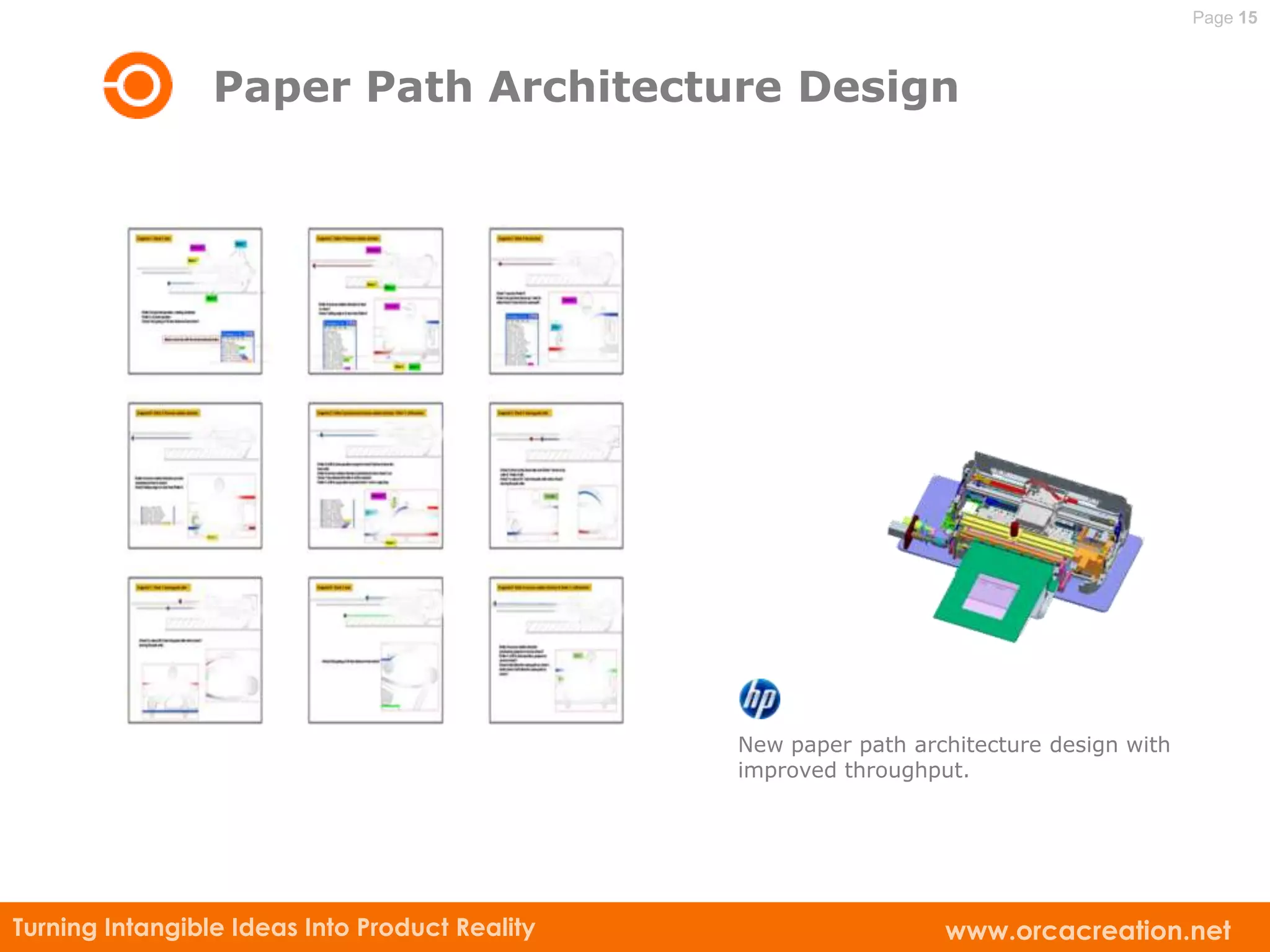 Page 15



                 Paper Path Architecture Design




                                                New paper path architecture design with
                                                improved throughput.




Turning Intangible Ideas Into Product Reality                     www.orcacreation.net
 