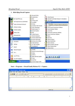 Bài giảng Orcad Nguyễn Thúy Bình- KTĐT
1
1. Khởi động Orcad Capture
Start→ Programs→ Orcad Family Release 9.2→ Capture
 