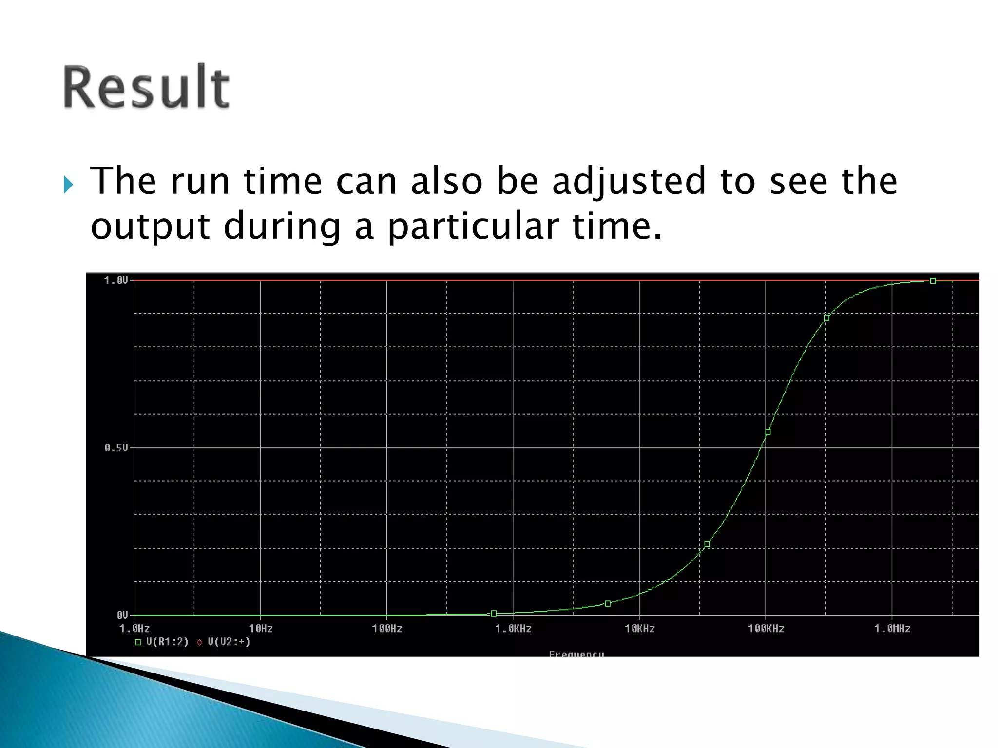  The run time can also be adjusted to see the
output during a particular time.
 