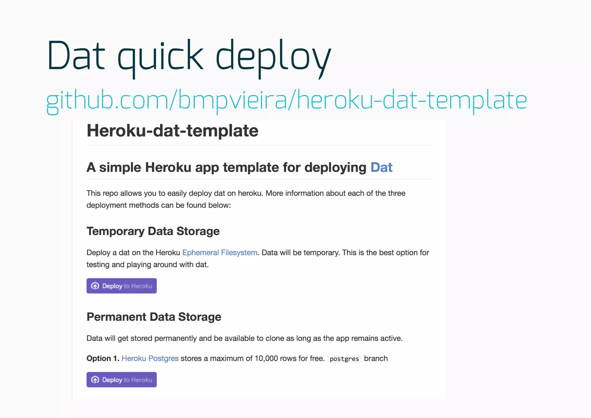 Dat quick deploy
github.com/bmpvieira/heroku-dat-template
 