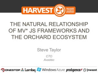 CTO
Avastec
THE NATURAL RELATIONSHIP
OF MV* JS FRAMEWORKS AND
THE ORCHARD ECOSYSTEM
Steve Taylor
 