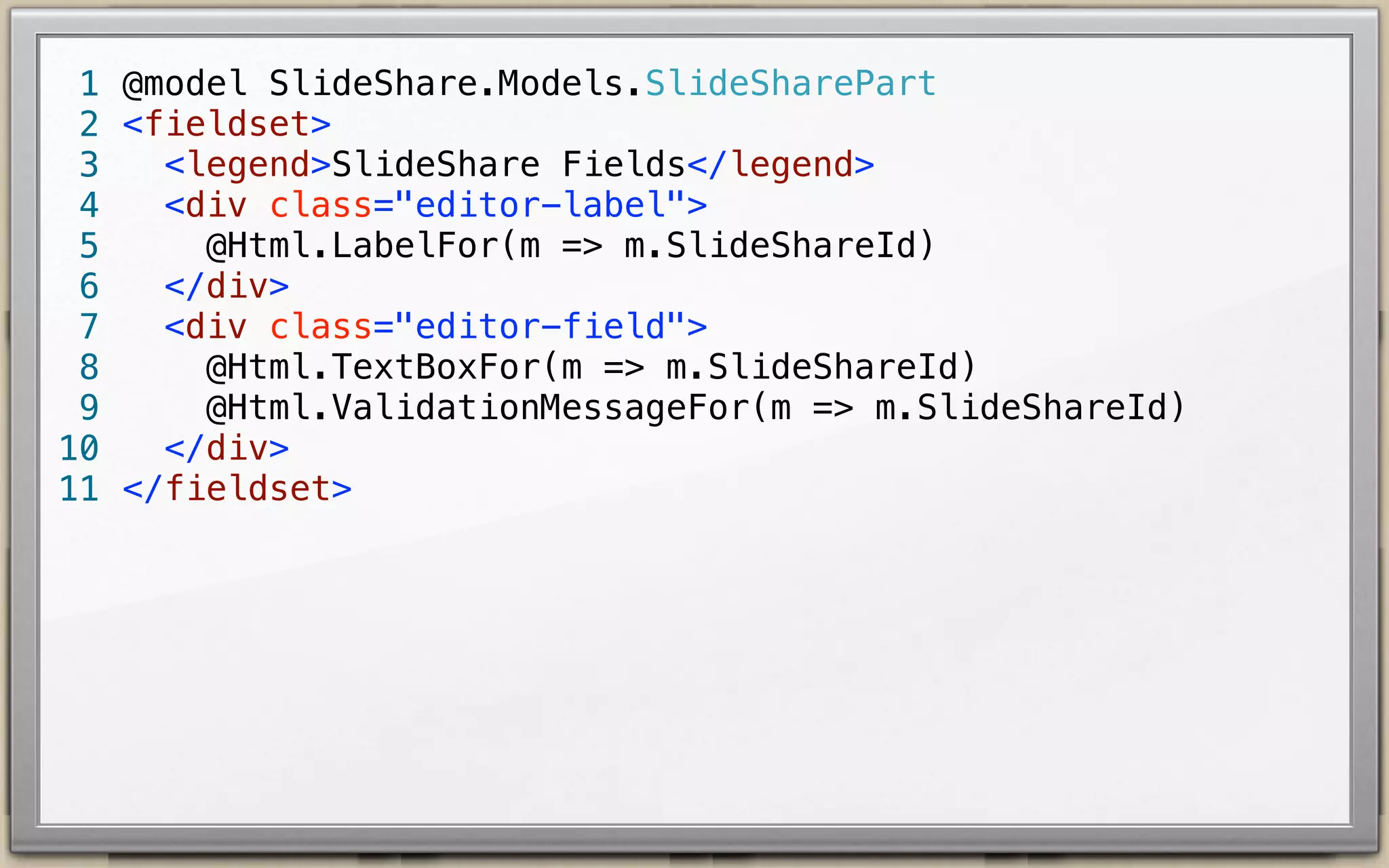 “Parts/SlideShare”
translates to

Views/EditorTemplates/
Parts/SlideShare.cshtml

 