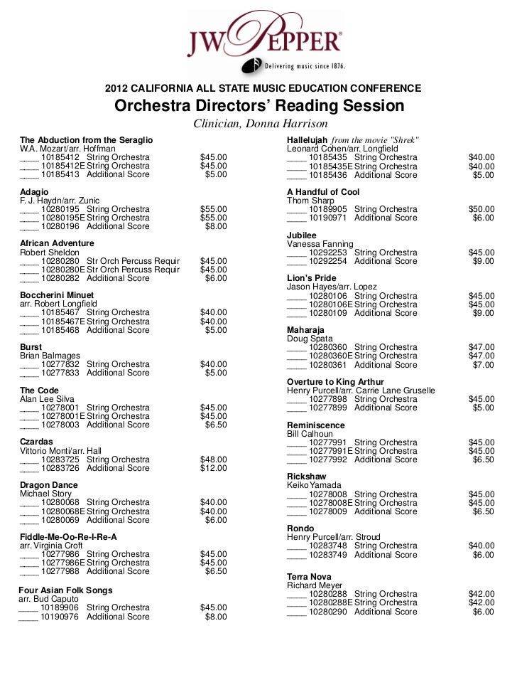 Orchestra Directors' Reading Session Handout