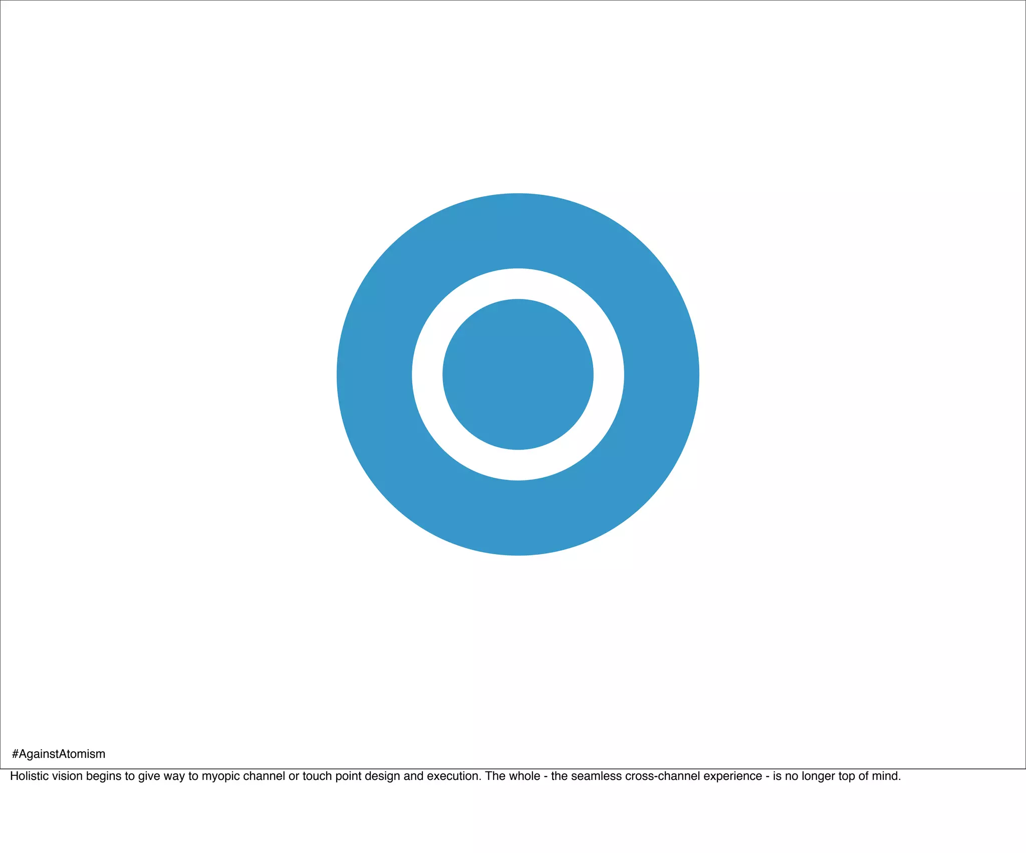 #AgainstAtomism
Holistic vision begins to give way to myopic channel or touch point design and execution. The whole - the seamless cross-channel experience - is no longer top of mind.
 