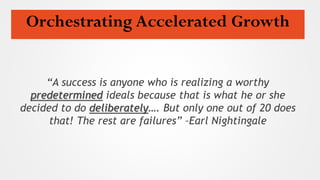Orchestrating Accelerated Growth
“A success is anyone who is realizing a worthy
predetermined ideals because that is what ...