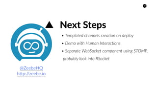 23
Next Steps
• Templated channels creation on deploy
• Demo with Human Interactions
• Separate WebSocket component using STOMP,
probably look into RSocket
@ZeebeHQ
http://zeebe.io
 
