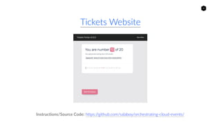 4
Tickets Website
Instructions/Source Code: https://github.com/salaboy/orchestrating-cloud-events/
 