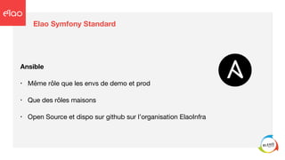 Elao Symfony Standard
Ansible
• Même rôle que les envs de demo et prod

• Que des rôles maisons 

• Open Source et dispo sur github sur l’organisation ElaoInfra
 