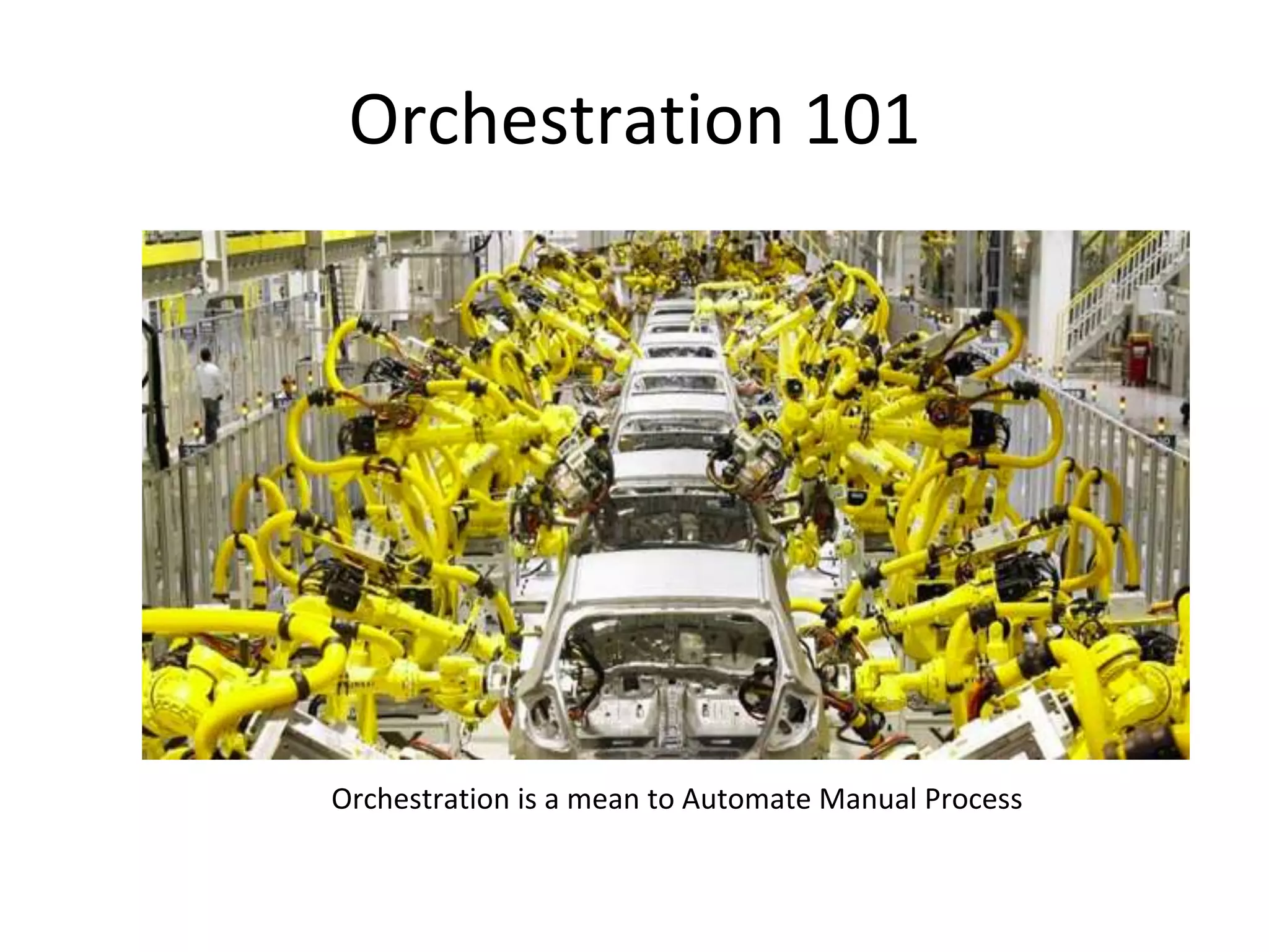 Orchestration 101
Orchestration is a mean to Automate Manual Process
 