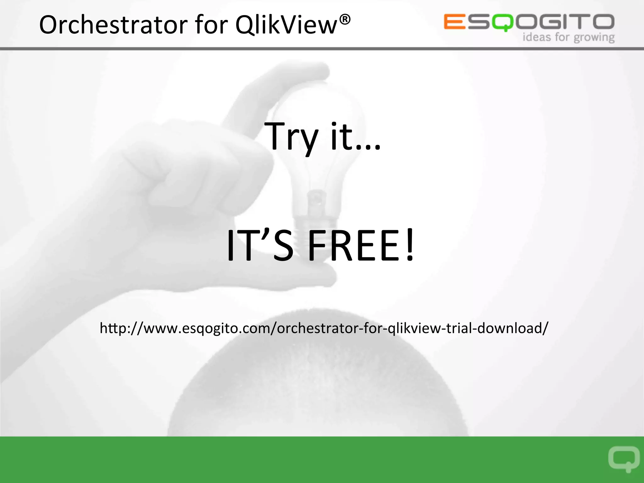 Orchestrator:	Main	Features	
•  Full	Automa0on	logging	
•  Daily	automa0on	mail	repor0ng	
•  Single	job	mail	repor0ng	(every0mes	for	errors,	by	request	on	
succefull)	
•  Complex	concatena0on	of		Jobs	and	Documents	with	start	
condi0on	like:	
–  On	success	
–  On	failure	
–  Always	
–  On	valida0on	(by	mail	or	web	request)	
 