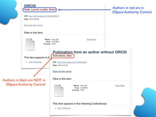 Authors in red are in
DSpace Authority Control
Authors in black are NOT in
DSpace Authority Control
 