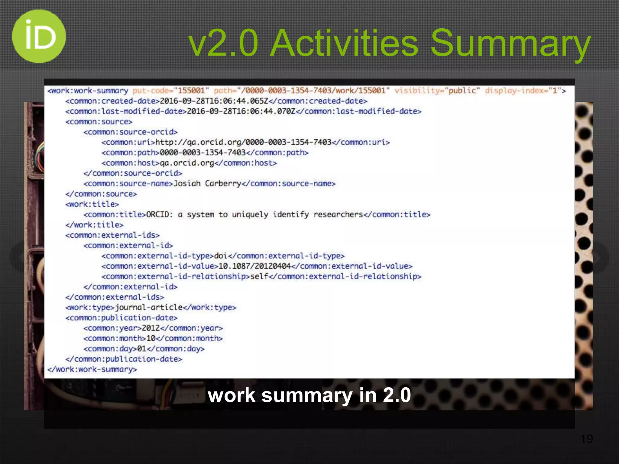 v2.0 Activities Summary
19
work summary in 2.0
 