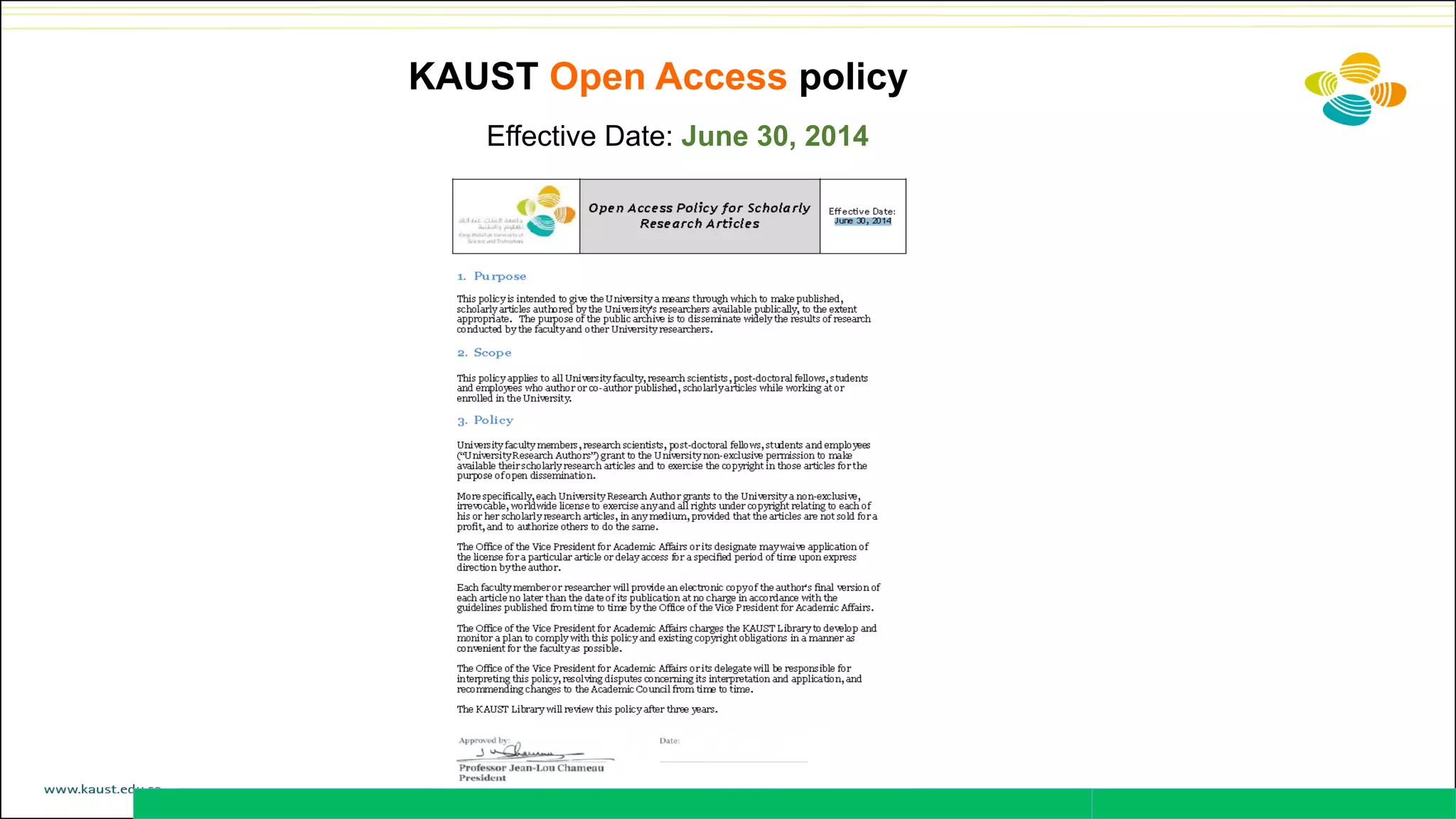 KAUST Open Access policy
Effective Date: June 30, 2014
 