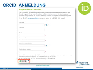 ORCID: ANMELDUNG
SEITE 13
https://orcid.org/register
 