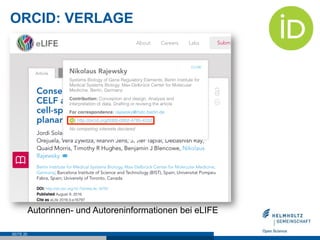 ORCID: VERLAGE
SEITE 20
Autorinnen- und Autoreninformationen bei eLIFE
 