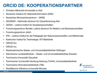 ORCID DE: KOOPERATIONSPARTNER
§  Christian-Albrechts-Universität zu Kiel
§  Deutsche Initiative für Netzwerkinformation (D...