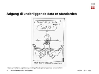 Danmarks Tekniske Universitet
Adgang til underliggende data er standarden
26.02.2015ORCID16
https://rd-alliance.org/plenar...