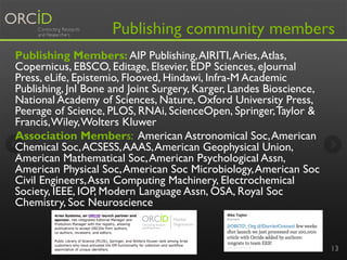 Publishing community members 
Publishing Members: AIP Publishing, AIRITI, Aries, Atlas, 
Copernicus, EBSCO, Editage, Elsevier, EDP Sciences, eJournal 
Press, eLife, Epistemio, Flooved, Hindawi, Infra-M Academic 
Publishing, Jnl Bone and Joint Surgery, Karger, Landes Bioscience, 
National Academy of Sciences, Nature, Oxford University Press, 
Peerage of Science, PLOS, RNAi, ScienceOpen, Springer, Taylor & 
Francis, Wiley, Wolters Kluwer 
Association Members: American Astronomical Soc, American 
Chemical Soc, ACSESS, AAAS, American Geophysical Union, 
American Mathematical Soc, American Psychological Assn, 
American Physical Soc, American Soc Microbiology, American Soc 
Civil Engineers, Assn Computing Machinery, Electrochemical 
Society, IEEE, IOP, Modern Language Assn, OSA, Royal Soc 
Chemistry, Soc Neuroscience 
13 
 