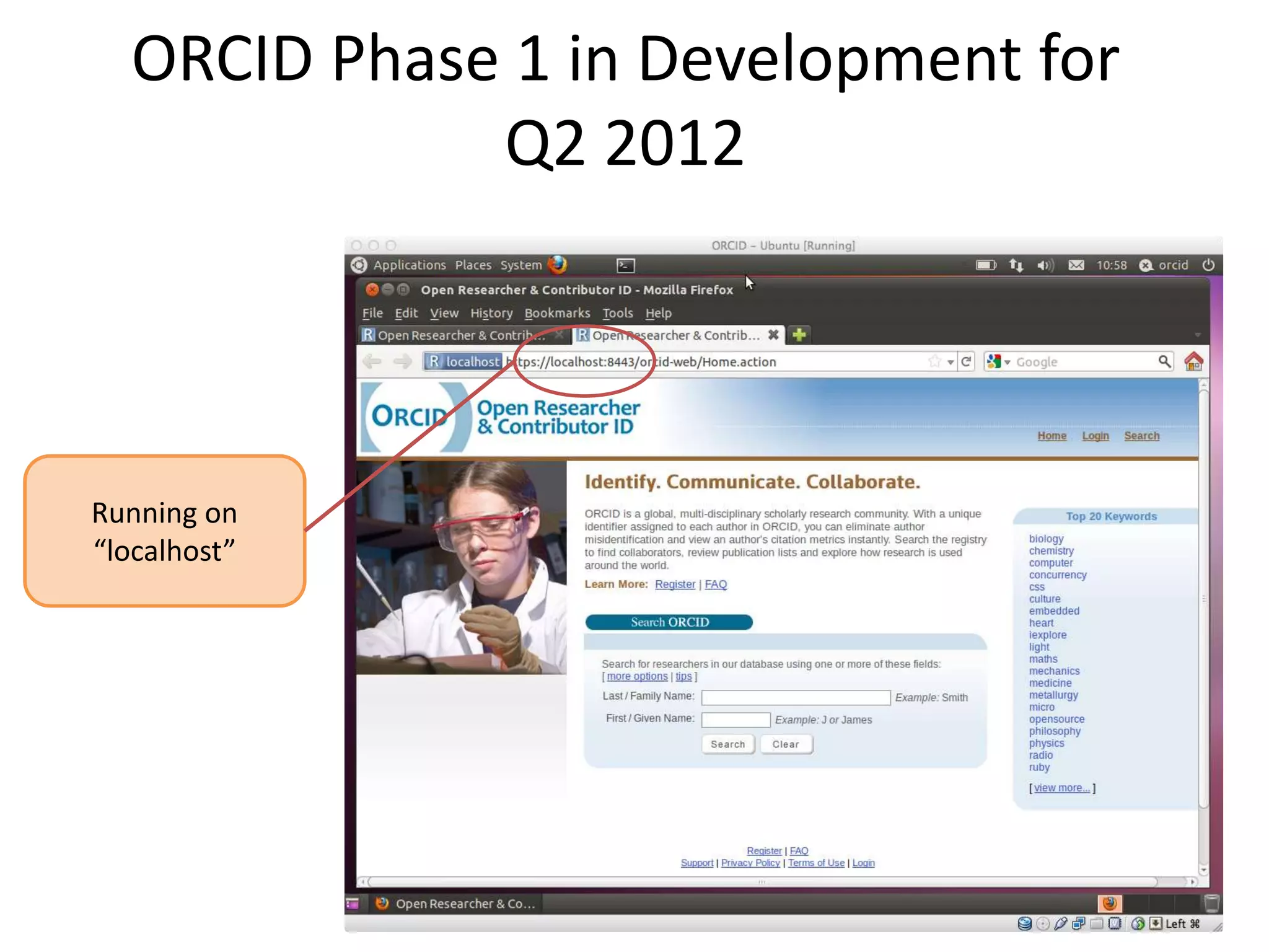 ORCID Phase 1 in Development for
             Q2 2012




Running on
“localhost”
 