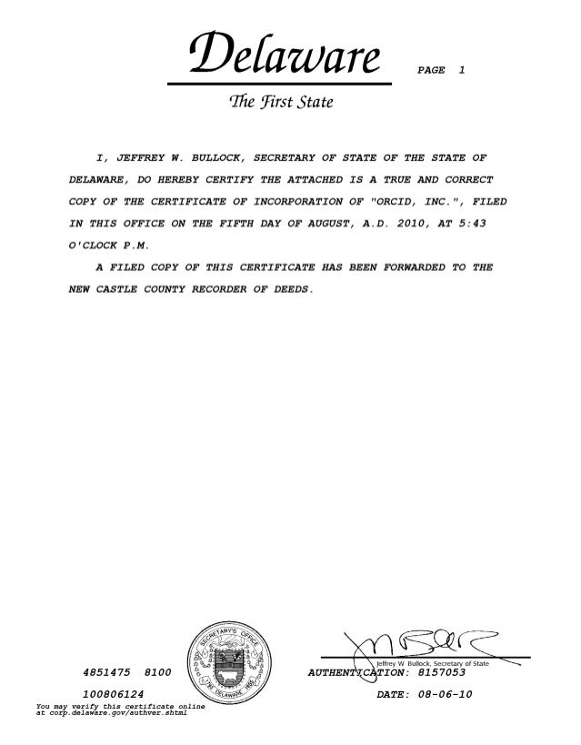 orcid certificate of incorporation certificate of incorporation
