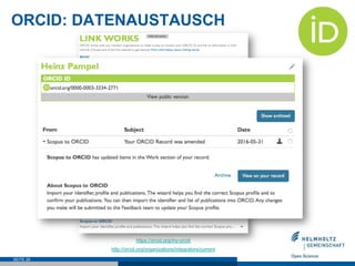 ORCID: DATENAUSTAUSCH
SEITE 29
https://orcid.org/my-orcid
http://orcid.org/organizations/integrators/current
 