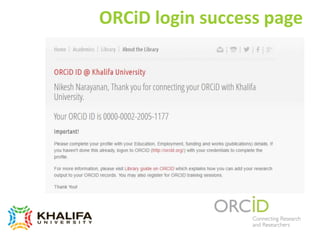ORCiD login success page
 