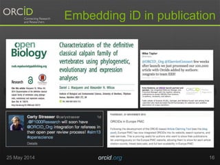 Embedding iD in publication
25 May 2014 orcid.org 16
 