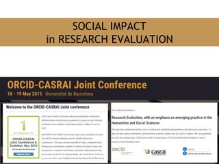 SOCIAL IMPACT
in RESEARCH EVALUATION
 