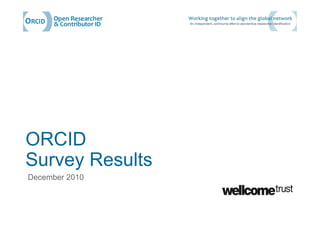 ORCID
Survey Results
December 2010
 