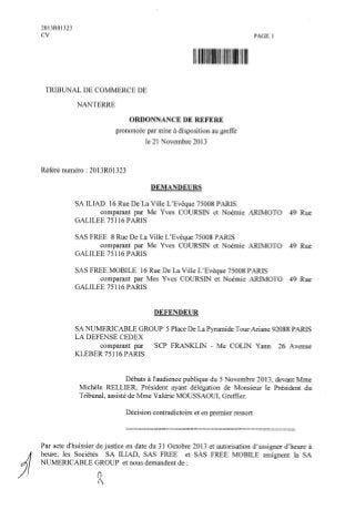 Ordonnance de référé du tribunal de commerce de Nanterre (21/11/2013)