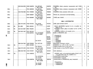 064
064
064
064
06-6
06-6
06-6
06-6
06-6
06-6
06-6 ........._..__.............................G758-8329784
3120-534-6’760 G502-5346760
___......._____. ....______........_._.____.G741-8328058
,_______________3120-736-9888
,...._.._.._...._....._..........._..__.__...
G741-7369888
G507-5308307
.._........._.__.............._..._.......... G741-8328069
,.__............ 2920-737-5372 G740-7375372
Hl 021-4002 HOOl-5025521
Hl 5310-012-038’7 HOOl-7045561
Hl 5310-043-1543 HlOl-0431543
._..__......_................._.............. G758-8329785
2920-353-7248
Hl _.__.________________________
__.____________2920-737-5378
G502-7329386
HOOl-2010620
.. ............ 2920-353-7206
Hl .____..____.___._________.__
G740-7375378
G740-7375377
HlOl-0455219
AL-MU54B
wo-117337
AL-MU54L
WO-119596
AGMN18A
WO-119611
AL-MAD110
WO-117858
AL-MCZ2050
wo-119647
AL-IAUXO
WO-118729
_ _ _.. _ . .. ...... .
AL-IAU2064S2
wo-120202
AL-IAUlO
AL-IGC1149
AL-RX2781
AL-IAUllOOL
WO-118718
AL-IAU1048
WO-118717
AL-IAU2076L
AGXA790
AGIAU1065
WO-119058
AL-XA790
AL-IGB26
5346760 WASHER, thrust, armature (commutator end) (0.045
thk)
8328058 WASHER, thrust, armature (commutator end) (0.0625
thk)
7369888 WASHER, thrust, armature (drive end) ._._._.______________..........
I I
5308307 WICK, felt, commutator end head bearing ____..____.____.____......
8328069 YOKE, assy (clutch) _________________________I______________...__.______________...
0604.1 -DISTRIBUTOR
7375372 ARM, spark advance control .._.________________........................._
214002
120387
431543
8329785
542109
7347547
7351671
_ . . . .
7346969
7329386
542109
....... . .....
7375378
BOLT, MACHINE, hex-hd, S, cd- or zn-pltd, M-
20NC-2 x N
WASHER, FLAT, plain, S, zn-pltd, s ID, N OD,
I$&,thk
WASHER, LOCK, hv, S, tin-pltd, x in ..___._.__________________
BASE, w/BEARING, assy ..._..._____._______......................___._____.
Composed of:
2 BUSHING
1 PLUG
1 SEAL
1 WASHER
1 WASHER
BRACKET, stationary, contact __..__....._._____._..........................
BUSHING, bz, x ID, s OD, 1 lg (base) ____..._____________________
CABLE, breaker lever to coil, 4% Ig._._._____________._..................
CAM, breaker, w/stop PLATE (welded) ___.._.____________...........
7375377 CAP, distributor .._______.________......................................................
455219 SCREW, math, w/int-teeth-lock washer, fil-hd, S, ed-
or zn-pltd. Sems type, No. 8-32NC-2 x 1
CAPACITOR, breaker plate __............______...........................
CAPACITOR, receptacle
8329784 CAPACITOR, w/TERMINAL, assy (receptacle) ..___..__
Composed of:
1 CAPACITOR
. . . ...... _... 1 TERMINAL
 