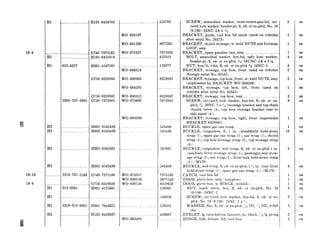 18-4
18-16
18-6
Hl HlOl-0454783 454783
WO-683107
WO-681266
WO-673457
8677401
_......._-.
Hi
Hl
...I -- . . . ..___..._____...
312-0377
G740-7375163
HlOl-0455319
7375163
455319
HOOl-4167581 120377
G758-8329983
G’758-8329982
G740-737288~
WO-680310
WO-680309
WO-684295
WO-680312
WO-673600
8329983
8329982
7372885
WO-684296
HZ H002-0543496 543496
HZ HOOZ-0543486 543486
HZ HO020585861 . 585861
HZ
. _
. .
2510-737-5165
H002-0543496 543496
G740-7375169
. .
Hl
Hl
Hl
H2
012-0361
G758-8329650
HOOI-4135661
WO-674957
wo-680150
wo-680149
7375169
8677546
8329650
120361
... ... . . _____.__
5310-012-0391
... H102-0426687
188926
120391
426687
WO--663493
SCREW, assembled washer, cross-recess-pan-hd, int-
teeth lock washer, header-pt, S, cd- or zn-p&d, No. 10
(0.190)-24NC-2A x 34
BRACKET, guide, tool box lid catch (used on vehicles
after serial No. 29213)
BRACKET, shovel stowage, w/weld NUTS and footman
LOOP, assy
BRACKET, spare gasoline can, assy ..______.__...______........._..
BOLT, assembled washer, hex-hd, split lock washer,
header-pt, S, cd- or zn-pltd, 3/&16UNC-2A x 2%
NUT, hex, It, s-fin, S, cd- or zn-pltd g-16NCL2 . ....___
BRACKET, stowage, top bow, front (used on vehicles
through serial No. 83545)
BRACKET, stowage, top bow, front, w/weld NUTS, assy
(superseded by BRACKET WO-684296)
BRACKET, stowage, top bow, left, front (used on
vehicles after serial No. 83545)
BRACKET, stowage, top bow, rear .._ .__.......___.__.____._.__
SCREW, int-teeth lock washer, hex-hd, S, cd- or zn-
pltd, J,i- 20NC2 x :5d (stowage bracket and top chain
thumb screw (4), top bow stowage bracket rear to
side panel 14))
BRACKET, stowage, top bow, right, front (supersedes
BRACKET 8329983 1
BUCKLE, spare gas can strap.. _. ..~ ..___.__ ._____.__..._...._.
BUCKLE, tongueless, S, 1 in. (windshield hold-down
strap (li, spare gas can strap (l), axe strap (I), shovel
strap (1). top bow stowage strap (2), top stowage strap
(4))
BUCKLE, tongueless, web strap, S, cd- or zn-pltd 1 in.
(auxiliary litter stowage strap (l), passenger seat stow-
age strap (21, axe strap (11, iitter rack hold-down strap
(1)) (Ml701
BUCKLE, web strap, S, cd- or zn-pltd, 1 ! i in. (rear litter
hold-down strap I’LI,spare gas can strap (1)) (M170)
CATCH, tool box lid
DOOR, glove box, assy (complete)
DOOR, glove box, w HINGE (welded)
NUT, math screw, hex, S, cd- or zn-pltd, No. 10
(O.lSO)-“4NC i!
SCREW, ext-teeth lock washer, hex-hd, S, cd- or zn-
pltd, No. 10 10.1!)0) ZINC 2 x ;I
WASHER, flat, S, cd- or zn-pltd, iGrZID, 1T OD, 0.049
thk
EYELET, Ig turn-button fastener, br, black, 2,;;lg prong
HINGE, half, female (lid, tool box) ._. ~.
9 ea
1 ea
1 ea
1 ea
4 ea
4 ea
2 ea
2 ea
1 ea
‘2 ea
8 ea
1
1
10
5
3
1
1
1
3
3
3
2
2
ea
ea
ea
ea
ea
ea
ea
ea
ea
ea
ea
ea
ea
 