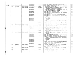 18-14
Hl )lO-4084
H
Hl
Hl
Hl
Hl
j310-044- 6363
j310-044-6363
114-5371
,
HOOl-0924148
G758m8329984
HlOl-0446363
HlOlm0446363
HOOl-5614921
HlOl-0271166
HlOl-0157684
WO-685854
WO-685858
+O--674993
WO-676729
WO--684937
WO-687889
WO-684949
worn687914
WO--684949
WO-687912
WO- 805002
WO-684953
WO-805002
WO -683029
WO -683982
WO-685452
WOP685451
WO-683850
WO-685451
W&685424
WO- 685781
1040s;
8329984
160693
446363
160693
446363
145371
271166
157684
ARM, half, spreader, upper, upper litter rack, assy
ARM, spreader, upper litter rack, assy
RIVET, solid, b-hd, S, 1; x ii
WASHER, spring, S, cd- or zn-pltd, ?I,;; ID, 3% OD
(superseded by WASHER WO-6767291
WASHER, spring tension, S, cd- or zn-pltd, ?; ID, 9,;
OD (supersedes WASIIER 8329984)
BRACKET, hinge, upper litter, front
BRACKET, hinge, upper outer litter rack, assy {front and
rear support half)
BRACKET, hinge, upper outer litter rack, rack half
BRACKET, hinge, upper outer litter rack, rack half, assy
(front 1
Composed of:
1 BRACKET
2 SPACER
NUT, hex, ext-teeth-lock washer, S, cd- or zn-pltd,
;I,fi-18NCm2A
SCREW, math-cross-recess, pan-hd, S, cd- or zn-pltd,
:‘,, 18NFx ;i,
WASHER, Pat, S, cd- or zn-pltd, R, ID, ‘& OD, 0.083
thk
BRACKET, retainer and pivot, upper inner litter rack
NUT, hex-ext-teeth lock washer, S, cd- or zn-pltd, NO.
10 18NF 2A
SCREW, math, cross-recess, pan-hd, S, cd- or zn-pltd,
,-I,,;-18NC x 7;
WASHER, FLAT, S, cd- or zn-pltd, !s ID, ?6 OD,
0.083 thk
BRACKET, stop, upper litter rack
BRACKET, support, lower litter rack, assy
CHAIN w, retaining PIN, assy, itop side rail to wind-
shield !2 I. front side curtain rod to top side rail (21)
Composed of:
2 CHAIN
2 PIN
CHAIN, locking pin rcstaining (top side rail to w/shield
(2 1, front side curtain rod to top side rail (21)
CHAIN, locking pin rc.i:tir!i:l<
SCREW, DRIVE, nlrtalii(a, r+il;i. S, cd- or zn-pltd, NO.
2 10.1001 x 11 (chain to l!;ching pin 1
CLIP, retaining, hanging support
NUT, hex, ext-teeth lock washer, S, cd- or zn-pltd, NO.
lO_24NC-2A
SCREW, MACHINE, truss hd, cross-recess, S, cd- or
zn-pltd, No. 10_24NC- 2 x 12
ea
ea
ea
ea
ea
ea
ea
ea
ea
2 ea
2 ea
2 ea
1 ea
2 ea
2 ea
2 ea
2 ea
8 ea
4 ea
ea
ea
ea
ea
ea
ea
 