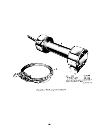KEY ITEM PART NO
A-WINCH, ASSY 7411944
B-CABLE, ASSY 7411804
NOTE: ALL PARTS ARE IN GROUP 2001.1
ITEM B NOT PART OF ASSY
RAPD 181697
Figure 20-2. Winch, assy and related parts
 