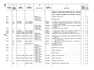 20-l
20-l
20-l
20-3
20-3
20-3
20-3
20-l
3
20-l
20-l
20-l
20-l
20-l
20-l
20-l
20-l
20-l
(2)
REFER.
ENCE
,YMBOl
.. . ..
Kl
K16
. .. .
Kl
Kl
.. .....
. ... .
Hl
H8
_.. . ..
. . .
..._.. .
. ..
f-I8
-
.s
..
.
...
...
.
.
.
___
...
.
(3)
FEDERAL
STOCK NO.
122-2460
150-4203
112-3605
j310-012-0384
!520-741-1923
!520-741-1924
!520-741-1925
142-6747
5315741-1926
5315-741-1927
!530-741-1930
-
._.
.
(4)
ORDNANCE
STOCK NO.
HlOl-0222460
H016-0504203
HlOl-0123605
HOOl-7026801
G740-7411923
G740-7411924
G740-7411925
HlOl-0426747
H008-0591193
G740-7411926
G740-7411927
G740-7411930
H008-7717021
(5)
MFR’S PART NO.
RWM-81
WO-118236
RWM-68
WO-118246
RWM-l66B
WO-801767
RWM-100
WO-118267
RWM-556
WO-118243
RWM-56
WO-118223
RWM-55
WO-118229
RWM-53
WO-118250
RWM-51
WO-118221
RWM-514
WO-118230
RWM-89
WO-118266
RWM-577
WO-118240
RWM-513
WO-118231
RWM-519
WO-118244
-
!
..
222460
504203
7994193
7994195
123605
120384
7411923
7411924
7411925
126747
591193
7411926
7411927
7411930
7717021
(7)
DESCRIPTION
GROUP 20-WINCH AND POWER-TAKE-OFF-Continued
2001.1-WINCH ASSEMBLY AND DRUM-Continued
DRUM, brake, worm ._ ..._......_._.._._.__.._................
DRUM, winch .._ .._..... ._......._. .~.._...._........._......._........
BOLT, set, hex-socket, fl-pt, alloy-S, &18NC-3 x W..
FITTING, LUBRICATION, type, stght, j&28NF, male
(vertical roller guide pin)
FRAME ASSY, complete, winch (includes FRAME
7994195)
FRAME, winch, assy (welded) .~_... ._ ...._......._................
BOLT, ma&, hex-hd, S, cd- or zn-pltd, x-20NF-3 x 1.
WASHER, lock, med, S, cd- or zn-pltd, pj in.. . .
GASKET, bearing cap, 2.062 ID, 3.000 OD, 0.016 thk
GASKET, worm gear housing cover, 5.406 ID, 6.438 OD,
0.625 thk
GEAR, 2.250 ID, 50-T, 5.200 OD, 1.000 face, bz, helical
(drum shaft drive)
BOLT, math, socket-hd, alloy-S, cd- or zn-pltd, ?&
20NC3 x 5s
HOOK, winch cable. ..._......_..._.._. _...._......._._.............
HOUSING, clutch ..~_._..._ ..__...__.._..._._.......__......
HOUSING, worm gear .._.. .._._.__.._..... ._.._....___.............
HUB, worm gear .._..._.... ..._._....._..._..._._.....................
KEY, winch . . .._._.. .__....___.__.._. .._......__...............
KEY, worm brake drum . .....__..__._.__...._...._.._........._............
KEY, worm gear ~~... _.. ...__....._......__._..................--
LINING, brake drum ...._... . ..__... _._... .._._.. ...........--
LINK, repair (winch cable chain)... ..__..._._......._......
-
(
I
03
?I”N”,“,‘rt~
‘ORATED
IN UNIT
(9)
UNIT
IS%
1 ea
1 ea
1 ea
2 ea
1 ea
1 ea
4 ea
4 ea
2 ea
2 ea
1 ea
6 ea
1 ea
1 ea
1 ea
1 ea
1 ea
1 ea
2 ea
1 ea
2 ea
 