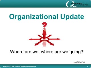 INSIGHTS THAT POWER WINNING PRODUCTS
Organizational Update
Where are we, where are we going?
1
Author:J.Ford
 