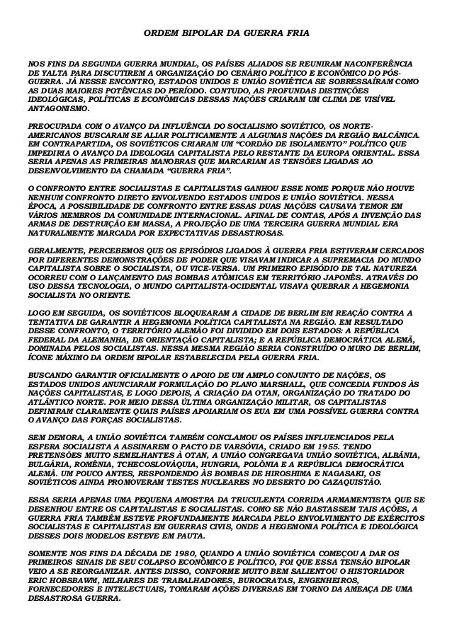 Ordem Bipolar Da Guerra Fria