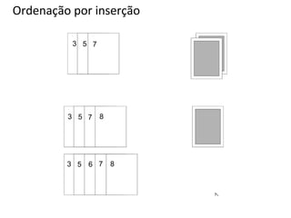 Ordenação por inserção
3 5 7

3 5 7

8

3 5 6 7

8

 