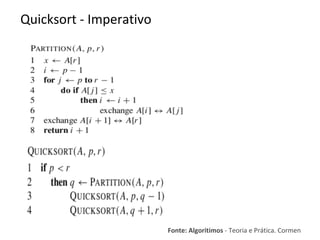 Quicksort - Imperativo

Fonte: Algoritimos - Teoria e Prática. Cormen

 