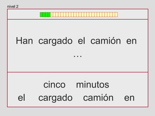 Han cargado el camión en
…
cinco minutos
el cargado camión en
nivel 2
 