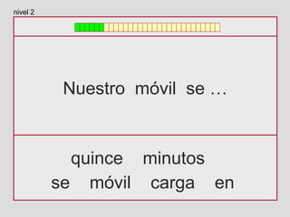 Nuestro móvil se …
quince minutos
se móvil carga en
nivel 2
 