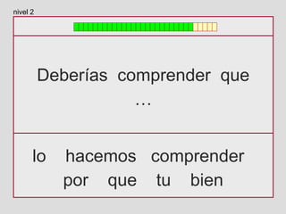 Deberías comprender que
…
lo hacemos comprender
por que tu bien
nivel 2
 