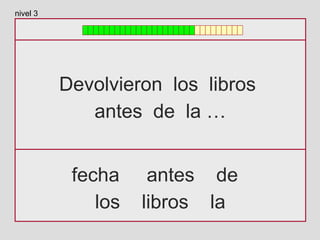 Devolvieron los libros
antes de la …
fecha antes de
los libros la
nivel 3
 