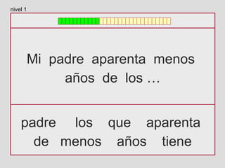 Mi padre aparenta menos
años de los …
padre los que aparenta
de menos años tiene
nivel 1
 