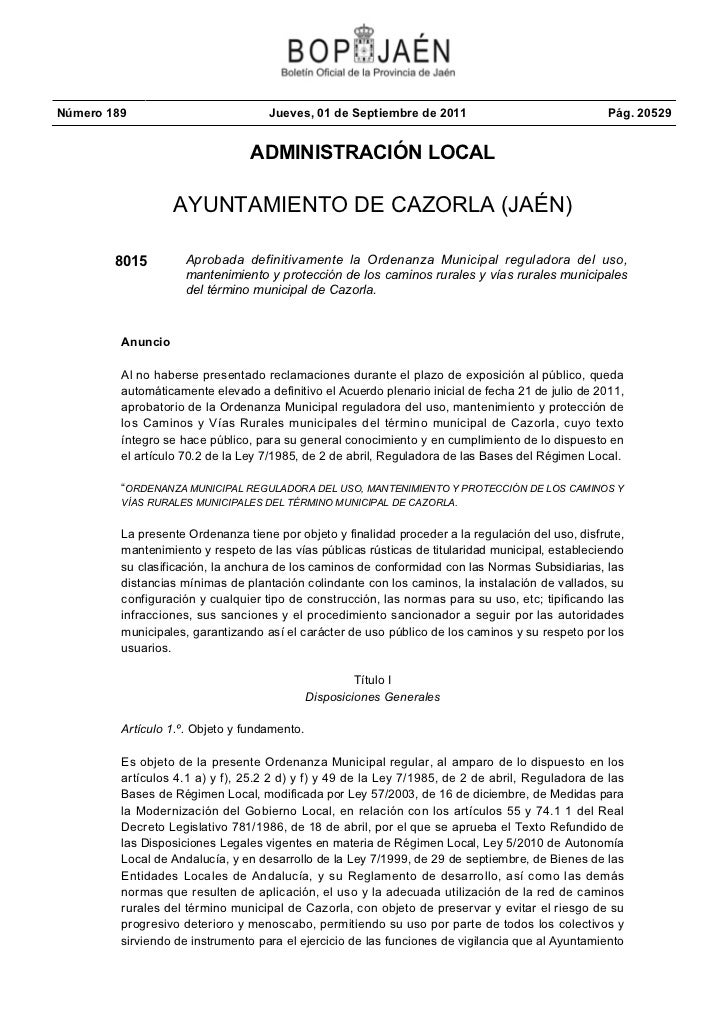 Ordenanza Municipal Reguladora Del Uso Mantenimiento Y Proteccion De