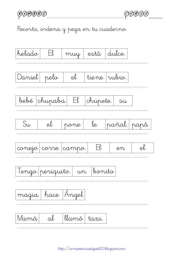 Ejercicios De Ordenar Frases En Ingles